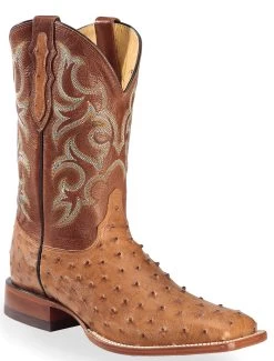 Justin Men's Waxy Full Quill Ostrich Western Boots - Broad Square Toe