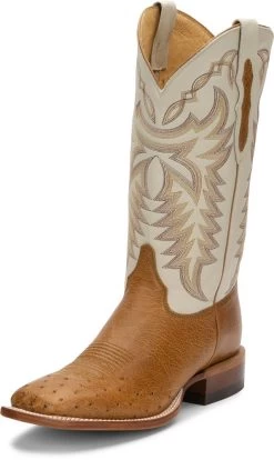 Justin Boots Men's Pascoe Smooth Ostrich 13in. Antique Saddle Maddog Cowboy Boots