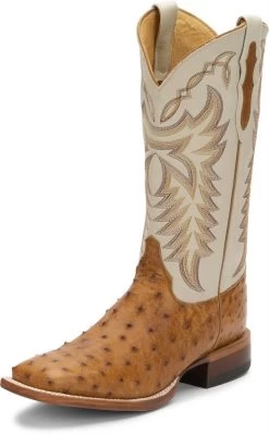Justin Boots Men's Justin Pascoe Full Quill Ostrich 13in. Antique Saddle Maddog Cowboy Boots