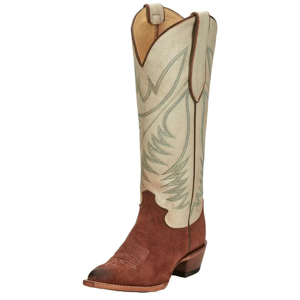 Justin Boots Women's Brown Clara Vintage 15in. Dusty White Top Boot 3 Justin Boots Women's Brown Clara Vintage 15in. Dusty White Top Boot
