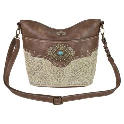 Justin Brown With Cream Lace And Concho Bucket Bag