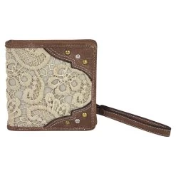 Justin Womens Brown With Cream Lace BiFold Wallet