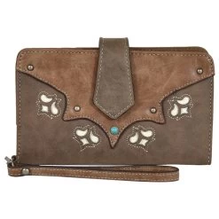 Justin Brown With White Laser Cut Open Faced Wallet