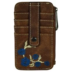 Justin Blue And Cream Embroidered Flowers Card Wallet