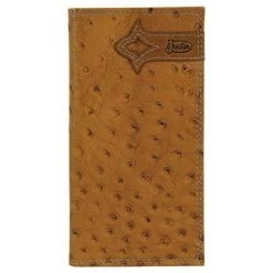 Justin Mens Western Rodeo Wallet Leather Emboss Ostrich- Brown Logo