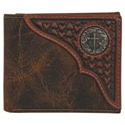 Justin Mens Tooled Yoke With Concho Bi-Fold Wallet