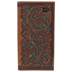 Justin Mens Tooling Rodeo Wallet With Turquoise Underlay