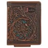 Justin Mens Tooling Bi-Fold Card Wallet With Turquoise Underlay