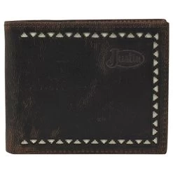 Justin Mens Laser Cut And Cream Inlay Slim Bi-Fold Wallet