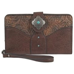 Justin Women's Slim Wallet W/Wristlet Tooled Pattern W/Custom Concho