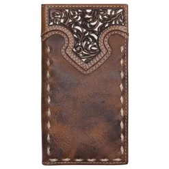 Justin Mens Tooled Yoke And Rawhide Buck Stitch Rodeo Wallet