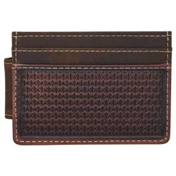 Justin Mens Card Case W/Magnet Clip Genuine Oiled Leather W/Embossed Front