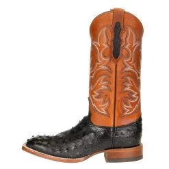 Justin Boots Men's Pascoe Black Full Quill Ostrich 13in. Rebel Suntan Top Cowboy Boots -Justin Sale Shop 8097 2