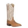 Justin Men's Pascoe Ivory And Antique Saddle Brown Full Quill Ostrich Wide Square Toe Exotic Cowboy Boots -Justin Sale Shop JUS08094 1