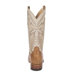 Justin Men's Pascoe Ivory And Antique Saddle Brown Full Quill Ostrich Wide Square Toe Exotic Cowboy Boots -Justin Sale Shop JUS08094 2