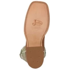 Justin Men's Bent Rail Austin Cognac And Green Wide Square Toe Cowboy Boots -Justin Sale Shop JUSBR307 4