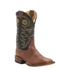Justin Men's Bent Rail Caddo Copper Brown And Black Wide Square Toe Cowboy Boots