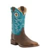 Justin Men's Bent Rail Caddo Brown Copper And Blue Wide Square Toe Cowboy Boots -Justin Sale Shop JUSBR742 1