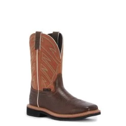 Justin Men's Stampede Electrician Chestnut Brown And Orange Square Steel Toe Work Boot