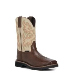 Justin Men's Stampede Driller Rich Brown And Ivory Square Steel Toe Work Boot