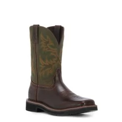 Justin Men's Stampede Driller Dark Brown And Green Square Toe Work Boot