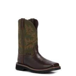 Justin Men's Stampede Driller Brown And Green Square Steel Toe Work Boot
