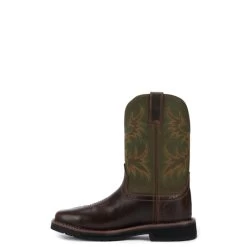 Justin Men's Stampede Driller Brown And Green Square Steel Toe Work Boot -Justin Sale Shop JUSE4688 3