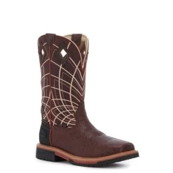 Justin Men's Hybred Derrickman Brown Ostrich Print And Burgundy Waterproof Square Composite Toe Work Boot