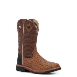 Justin Men's Hybred Derrickman Tan Crocodile Print And Caramel Waterproof Square Composite Toe Work Boot