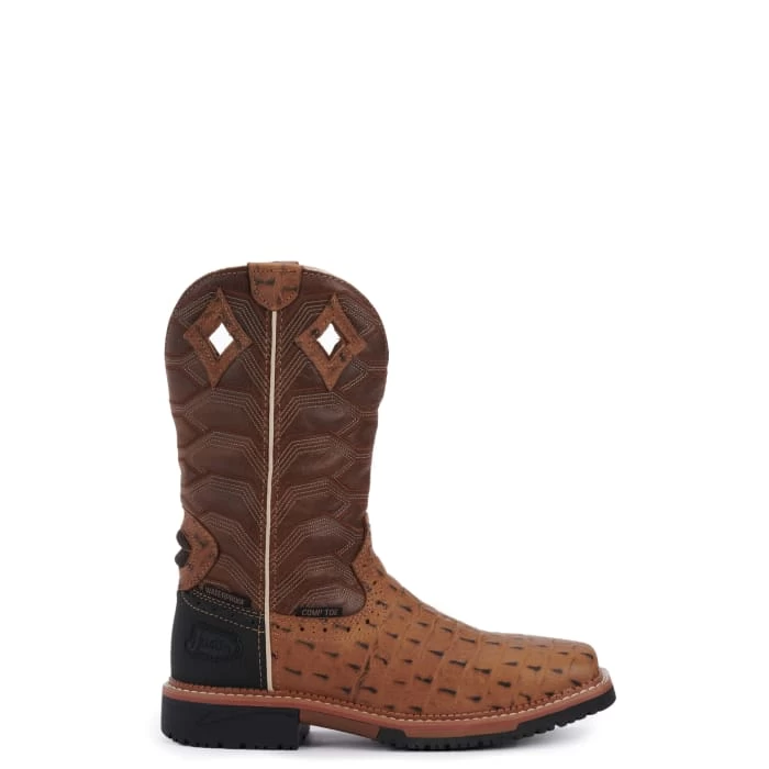 Justin Men's Hybred Derrickman Tan Crocodile Print And Caramel Waterproof Square Composite Toe Work Boot 7 Justin Men's Hybred Derrickman Tan Crocodile Print And Caramel Waterproof Square Composite Toe Work Boot - Image 5