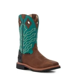 Justin Men's Hybred Derrickman Peanut Brown And Turquoise Waterproof Square Steel Toe Work Boot