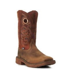 Justin Men's Rush Peanut Tan And Bronze Orange Wide Square Toe Cowboy Boots