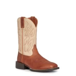Justin Men's Stampede Canter Whiskey Brown And Tan Wide Square Toe Cowboy Boots