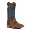 Justin Men's Stampede Distressed Clay Brown And Blue Wide Square Toe Cowboy Boots -Justin Sale Shop JUSE7611 1