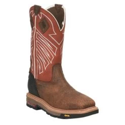 Justin Men's Vibram Commander X5 Roughneck Chestnut And Red Waterproof Square Steel Toe Work Boot