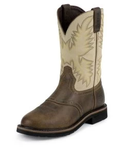 Justin Boots Justin Mens Stampede Rnd Waxy Brn Work Boot