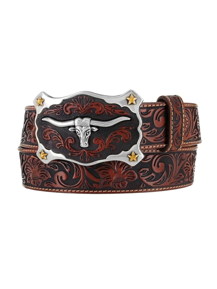 Justin C11194 Mens Classic Longhorn Leather Belt Brown 3 Justin C11194 Mens Classic Longhorn Leather Belt Brown