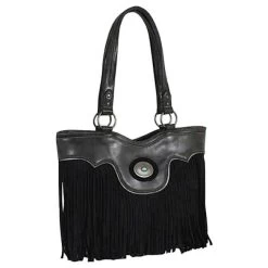 Justin Graphite With Suede Fringe Tote Bag