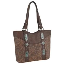 Justin Tooled Pattern With Conchos Tote Bag
