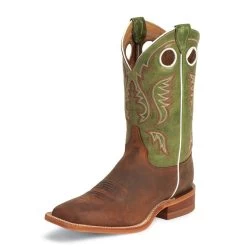 Justin Boots Justin Mens Bent Rail Collection Cognac Ponteggio Van 11" Green Cow Upper BR307